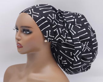 Adjustable 2XL Ankara Scrub Cap, Satin Lined, Braids & Locks