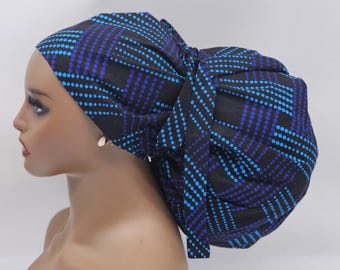 Adjustable 2XL Ankara Scrub Cap, Satin Lined, Braids & Locks. Jumbo hat.