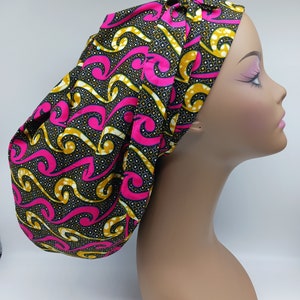 Adjustable  Satin Lined super size Scrub Cap/Hat for locks, braids and bulky hair. Ankara Srup Cap. Jumbo Medical Scrup Hat, Surgical Cap.