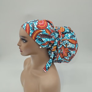 Adjustable Ankara Scrub Cap: Satin Lined Jumbo Surgical Hat