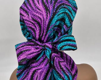 Adjustable Ankara Ponytail Scrub Cap, Satin Lined