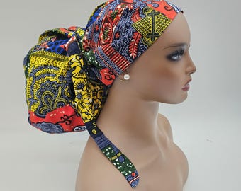 Adjustable Ankara Scrub Cap: XXL Satin-Lined Medical Hat