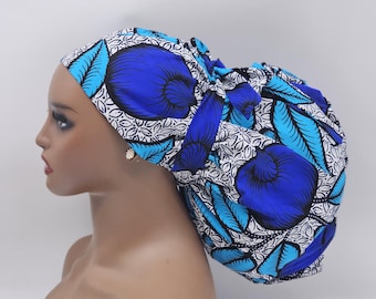 Adjustable 2XL Ankara Scrub Cap, Satin Lined, Braids & Locks