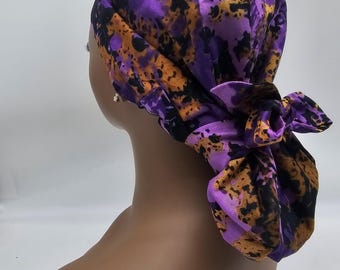 Adjustable Satin Lined Ponytail Scrub Cap, Ankara Surgical Hat