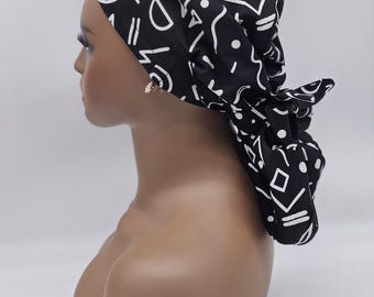 Adjustable Satin Lined Ponytail Scrub Cap, Ankara Surgical Hat