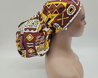 Ankara Satin Lined Scrub Cap: Adjustable Jumbo Surgical Hat
