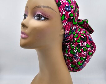 Ankara Super Size Satin Lined Scrub Cap: Locks, Braids, Bulky Hair