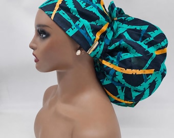 Adjustable Satin Lined Jumbo Ankara Scrub Cap, Braids & Locks. 2XL