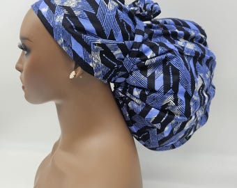 Jumbo Ankara Scrub Cap, Satin Lined, Adjustable Surgical Hat. 2XL JUMBO