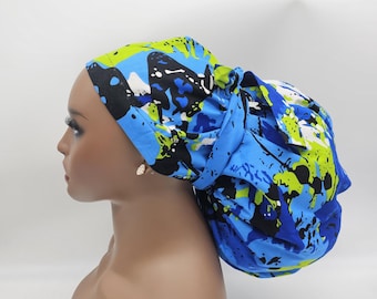 Jumbo Ankara Scrub Cap, Satin Lined, Super Size for Braids. 2XL