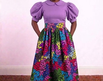 African Print Maxi Skirt with Pockets • Vibrant Floral Ankara Maxi Skirt • High Waisted Cotton Long Skirt • Colorful Floor Length Skirt