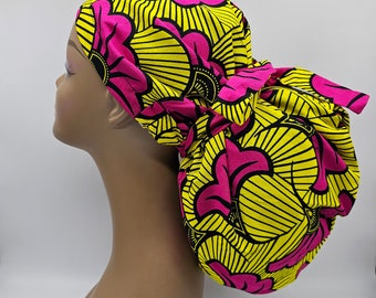 Adjustable Ankara Scrub Cap: Satin Lined Jumbo Surgical Hat