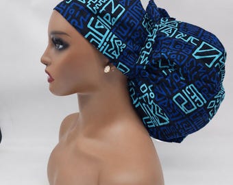 Adjustable Ankara Scrub Cap: Satin Lined Jumbo Surgical Hat