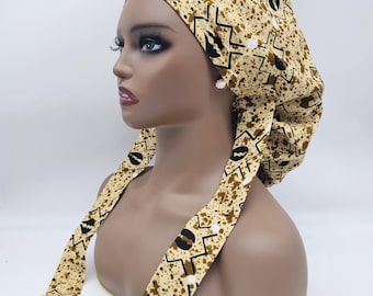 Ankara Ponytail Scrub Cap, Adjustable Satin Lined Surgical Hat