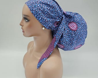 Adjustable Ankara Scrub Cap: Satin Lined Jumbo Surgical Hat