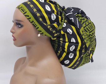 Adjustable Ankara Super Size Satin Lined Scrub Cap for Braids and Locks.  2XL