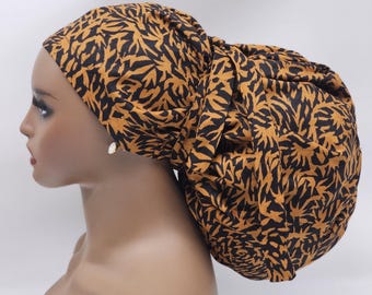 Adjustable Satin Lined Jumbo Ankara Scrub Cap, Braids & Locks. 2XL