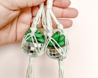 Dije de coche disco / Mini colgador de plantas suculentas / Colgador de macramé
