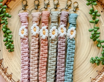 Pulsera de flor de margarita / Llavero de macramé / Pulsera de macramé