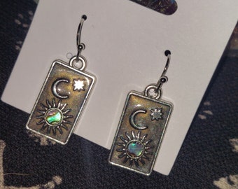Silver Celestial Sun & Moon Drop Earrings