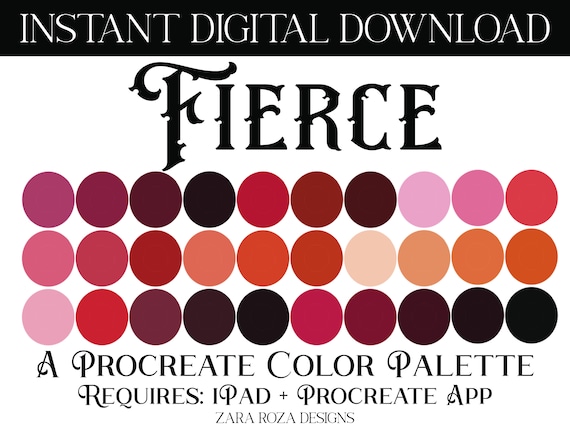 Fierce - Procreate Color Palette - 30 Swatches for Digital Art - DIGITAL DOWNLOAD - Requires Procreate App + Apple iPad / iPad Pro / iPhone