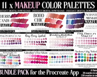 MAKEUP PALETTE BUNDLE 11 Color Schemes 30 Swatches Each - Portrait Art Face Illustration Eye Shadow, Lipstick, Lips, Nails Digital Download