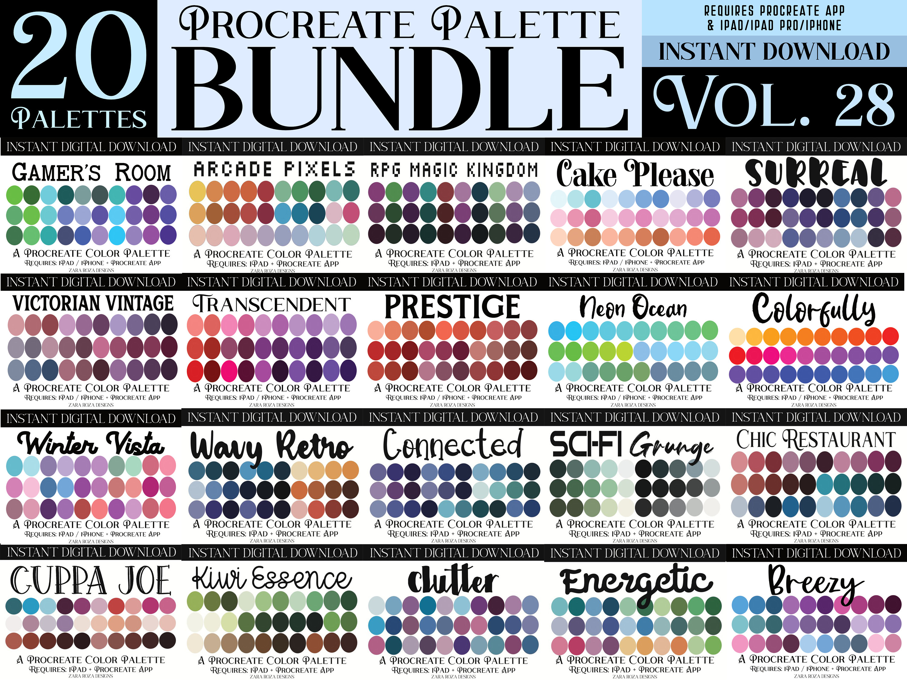 20 Procreate Color Palette Bundle Pack VOL. 28 Set, Digital Art, Goth ...