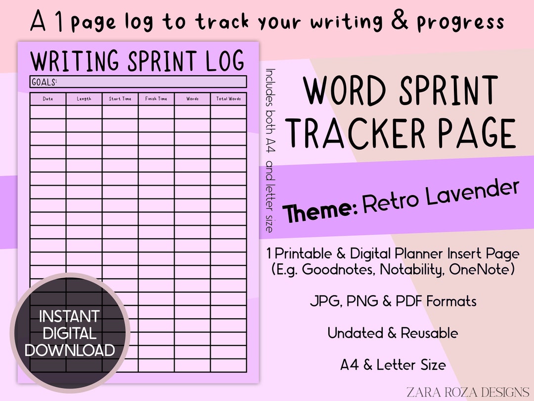 Writting Log Retro Purple Writing Log - Writer Author Novel Nanowrimo Word Count ...