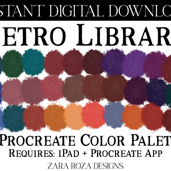 Retro Library - Procreate Color Palette Gothic Victorian Dark Academia Brown Red Blue Green Tones DIGITAL DOWNLOAD For iPad + Procreate App