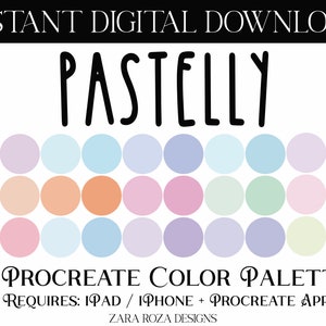 Pastelly - Procreate Color Palette - Pastel Muted Soft Light Rainbow Tones  - DIGITAL DOWNLOAD - Requires iPad + Procreate App