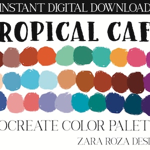 Tropical Cafe - Procreate Color Palette: Orange, Pink, Blue Green Summer Rainbow Boho Vibes Aesthetic DIGITAL DOWNLOAD for iPad, Procreate