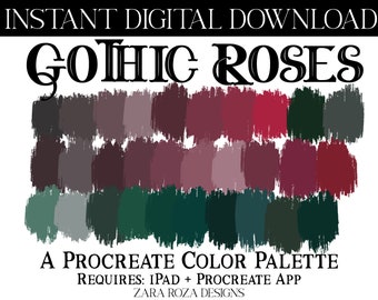 Gothic Rosen Procreate Color Palette - Dunkelrot Grün Braun Grau Goth Emo Natur Erde Garten Blume Wald Töne DIGITAL DOWNLOAD für iPad