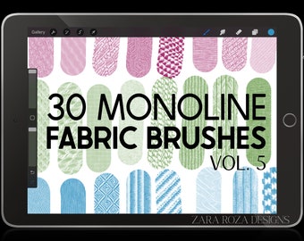 Procreate Fabric Monoline Texture Brush Pack - Vol. 5, 30 Pinsel - Niedliche Kleidung Muster Anime Manga Porträt Kunst - SOFORTIGER DOWNLOAD