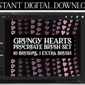 Procreate Grungy Heart Brush Set Bundle Pack - 10 Brushes & 1 FREE Brush