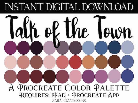Talk of the Town - Procreate Color Palette - 30 Swatches - DIGITAL DOWNLOAD - Requires Procreate App + Apple iPad / iPad Pro / iPhone