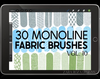 Procreate Fabric Monoline Texture Brush Pack - Vol. 10, 30 Brushes - Clothing Pattern Anime Manga Character Portrait Art - DIGITAL DOWNLOAD
