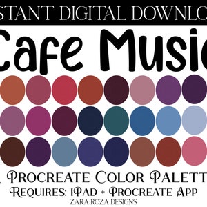 Cafe Music - Procreate Color Palette - 30 Calm Swatches - DIGITAL DOWNLOAD - Requires Procreate App + Apple iPad / iPad Pro / iPhone
