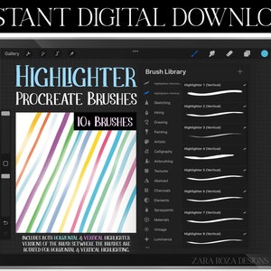 Procreate Highlighter Marker Brushes - 13 Highlighting Nib Lettering Brushes, UPDATE - 3 Versions: Horizontal, Vertical, Rotational