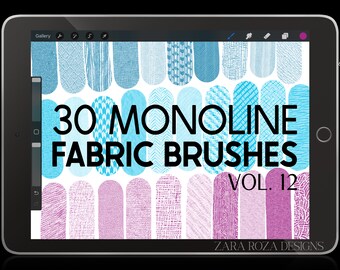 Procreate Fabric Monoline Texture Brush Pack - Vol. 12, 30 Pinsel - Kleidung Schnittmuster Anime Manga Charakter Porträt Kunst - DIGITAL DOWNLOAD