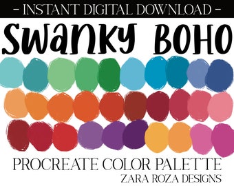 Swanky Boho - Procreate Color Palette: Retro 90s Bohemian Xmas Holiday Party Red Green Rainbow Tones - DIGITAL DOWNLOAD For iPad + Procreate