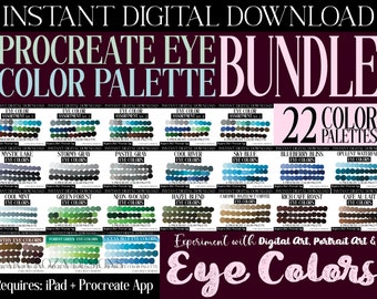 BIG BUNDLE 22 Procreate Eye Color Palette Collection Pack Set: Natural Colour Brown Green Blue Gray Eyes Colour Swatches Face Portrait Art