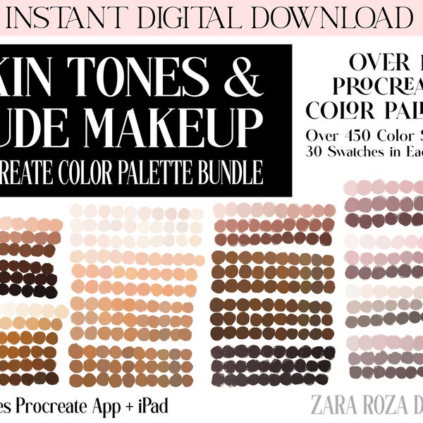 22 Skin Tones & Nude Makeup Procreate Color Palette Bundle Pack Set: Draw Character Face Portrait Art DIGITAL DOWNLOAD for iPad, Procreate