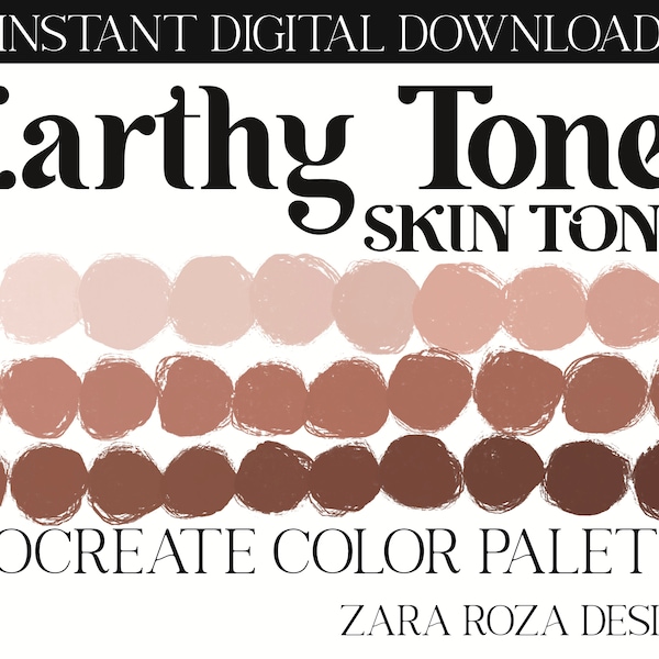 Earthy Skin Tones Procreate Color Palette: Face Portrait Art Warm Tan Natural Nude Makeup Light Dark Brown Red Pink Beige DIGITAL DOWNLOAD