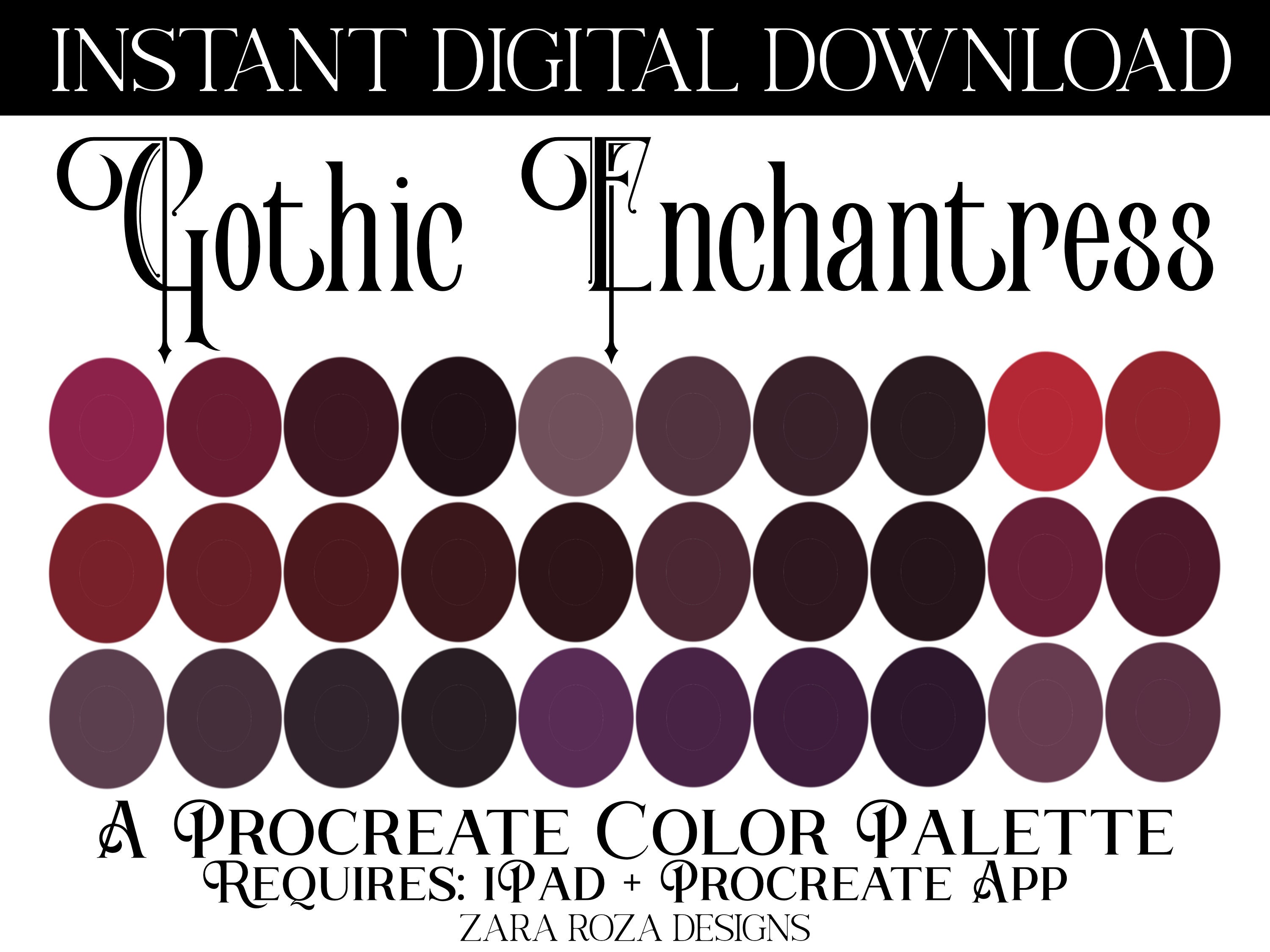 Gothic Enchantress Procreate Color Palette – 30 Witchy Halloween Swatches (Digital Download)