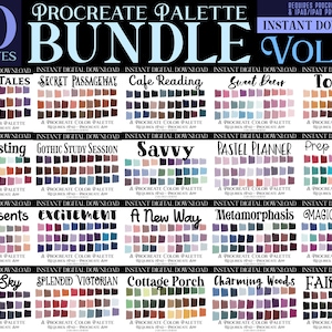 20 Procreate Color Palette Bundle Pack - VOL. 23 Set - Retro Vintage Aesthetic, Pastel, Gothic, Dark Academia Mood Swatches