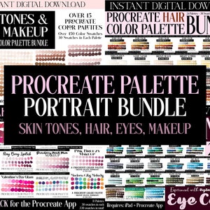 BIG BUNDLE 70+ Portrait Palettes Procreate Pack Skin Tones Eyes Hair Color Makeup Set App Add-on Tool Face Character Design Digital DOWNLOAD