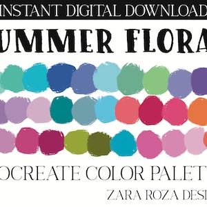 Summer Floral - Procreate Color Palette: Retro Vintage Flower Forest Cute 70s 80s 90s Rainbow Tones - DIGITAL DOWNLOAD For iPad + Procreate