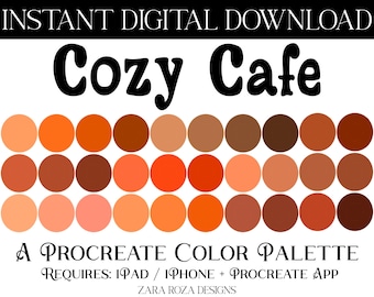 Cozy Cafe Procreate Farbpalette - Orange Braun Retro Vintage Cottagecore Töne 30 Muster DIGITALER DOWNLOAD Erfordert iPad, Procreate App