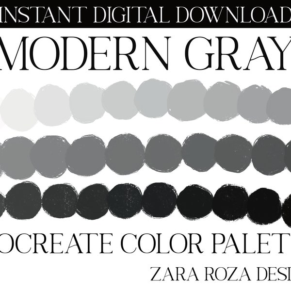 Modern Gray Color Palette Cute Boho Calm Portrait Grey Gradient Colour Scheme 30 Swatches INSTANT DIGITAL DOWNLOAD for iPad + Procreate App