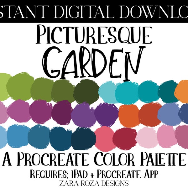 Picturesque Garden  - Procreate Color Palette: Cute Easter Bright Boho Retro Art Rainbow Pink Purple Blue Green 30 Swatches DIGITAL DOWNLOAD